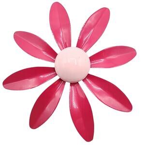 Vintage Mod Enamel Flower Brooch Pink Daisy 1960s Pop Art Twiggy Jewelry